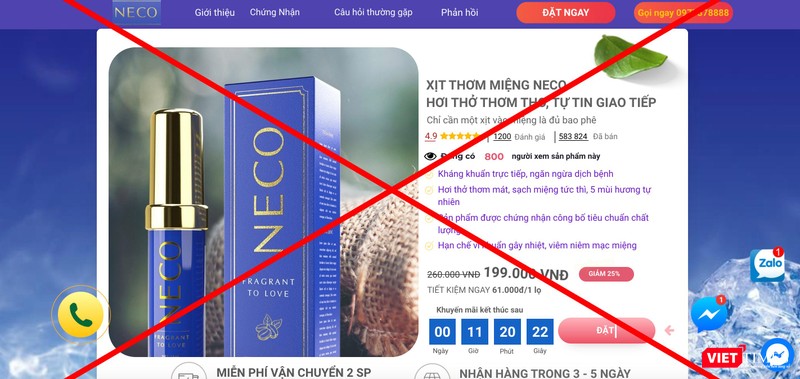 Xịt thơm miệng Neco được bán với giá sale còn 199.000 đồng/lọ (Ảnh - VT) Xịt thơm miệng Neco được bán với giá sale còn 199.000 đồng/lọ (Ảnh - VT)