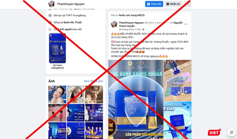 Bài viết quảng cáo nước súc họng Neco ngừa COVI (Ảnh - MT) Bài viết quảng cáo nước súc họng Neco ngừa COVI (Ảnh - MT)