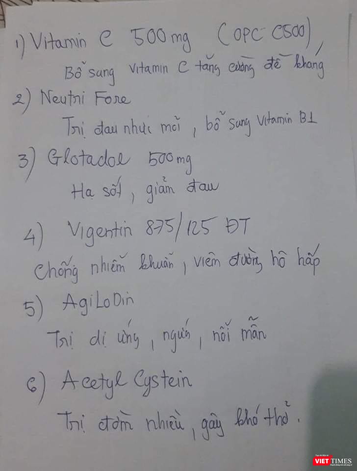 Đơn thuốc F0 được chia sẻ trên mạng có thuốc kháng sinh (Vigentin) (Ảnh - MT)