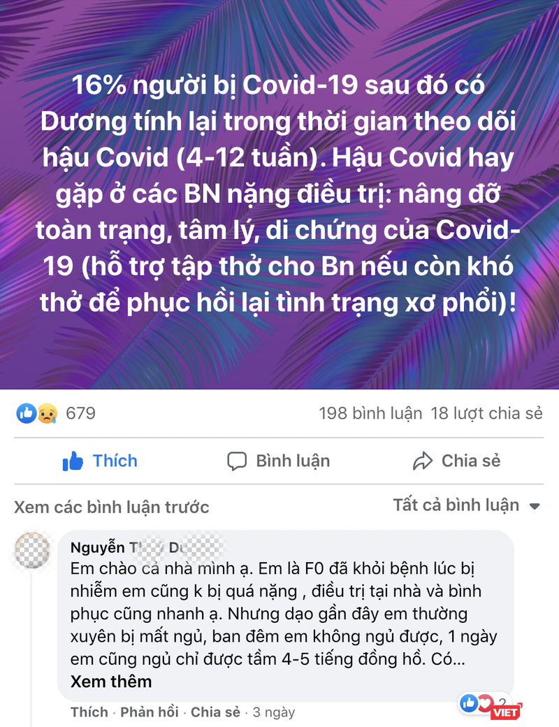 Thông tin về tỉ lệ bệnh nhân tái dương tính được đăng tải trên mạng xã hội Facebook (Ảnh - MT) 