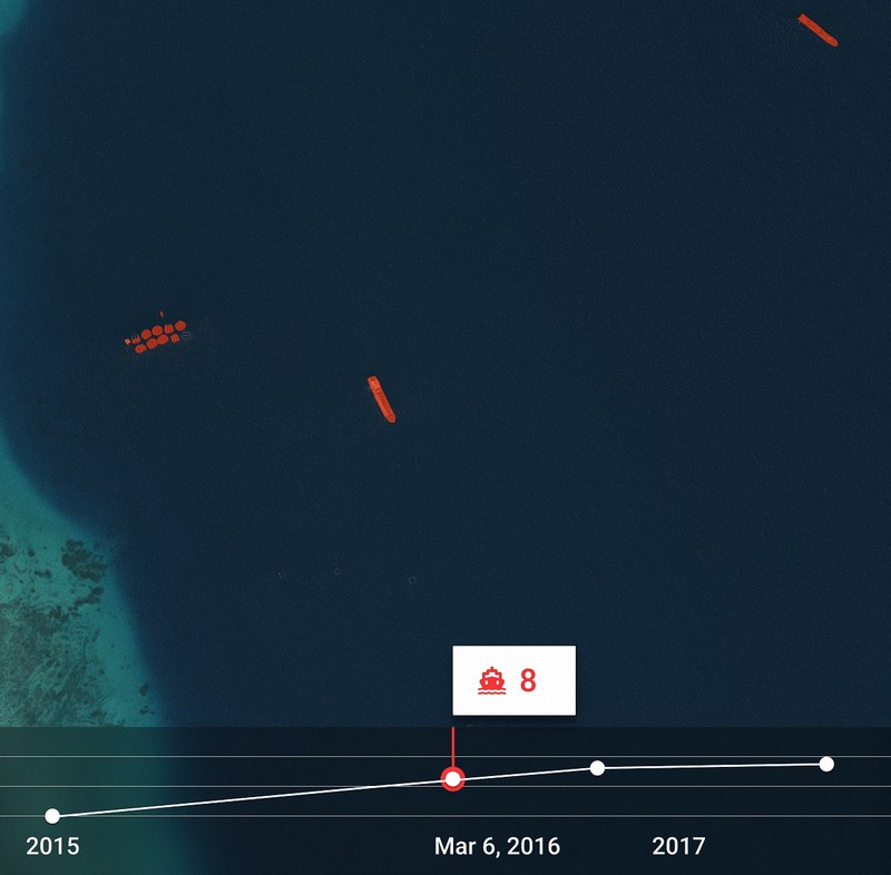 Ảnh ngày 6.3.2016, phát hiện 8 tàu ở khu vực Đá Vành Khăn.