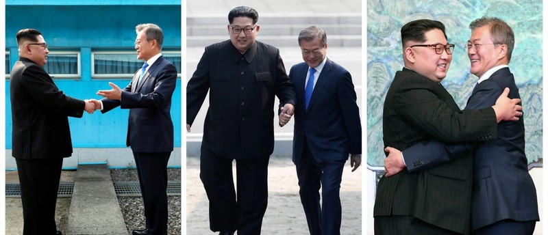 Ông Kim Jong Un và tổng thống Hàn Quốc Moon Jae-in bày tỏ tình hữu nghị. Ông Kim Jong Un và tổng thống Hàn Quốc Moon Jae-in bày tỏ tình hữu nghị.