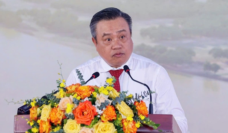 Chủ tịch UBND TP Hà Nội Trần Sỹ Thanh phát biểu tại buổi lễ khởi công. Ảnh: Sở Văn hóa và Thể thao Hà Nội. Anh 1.jpeg