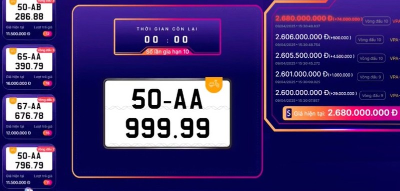 Biển ngũ quý 9 được trả giá hơn 2,6 tỷ đồng ở phiên đấu giá trước. Ảnh chụp màn hình. Anh 1.jpg