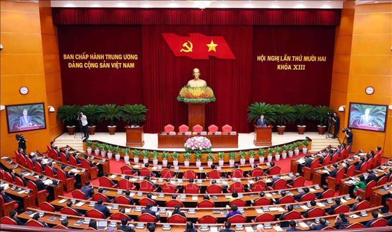 Toàn cảnh phiên bế mạc Hội nghị lần thứ 12 Ban Chấp hành Trung ương Đảng khóa XIII. Ảnh: VGP. Anh 1.jpg