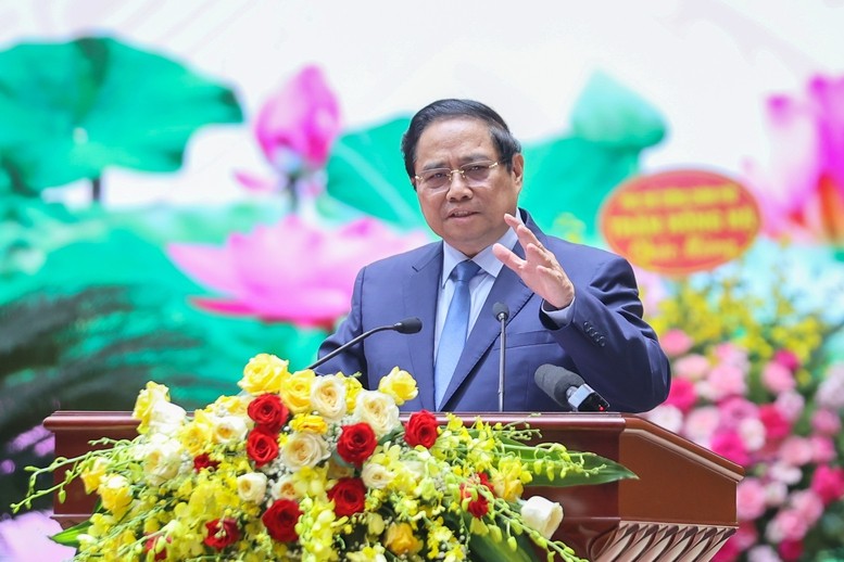 Thủ tướng Phạm Minh Chính phát biểu tại Đại hội đại biểu Đảng bộ Bộ Xây dựng nhiệm kỳ 2025 - 2030. Ảnh: VGP. Anh 1.jpg