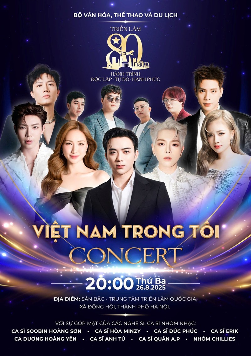 Hòa Minzy, Soobin Hoàng Sơn và dàn sao hội tụ trong đêm nhạc 80 năm ‘Việt Nam trong tôi’”. Ảnh: Báo Văn hóa. Anh 1.jpg