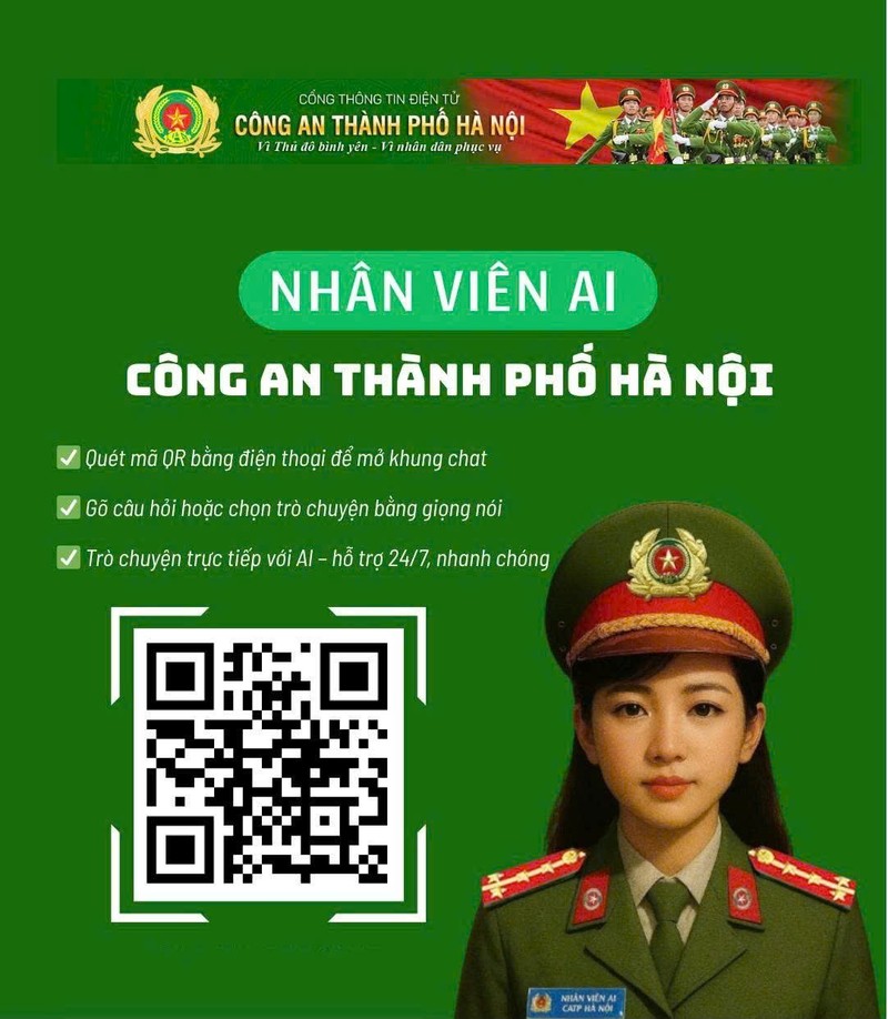 Sau khi người dân kết nối đến Chatbot nhân viên AI của Công an TP Hà Nội sẽ tự động trả lời. Anh 1.jpeg