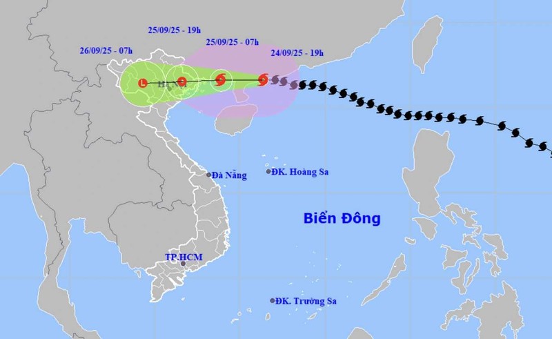 Bão sẽ gây mưa lớn cho toàn bộ khu vực Đông Bắc Bộ, đồng bằng Bắc Bộ và Lào Cai. Ảnh: NCHMF. Anh 1.jpg
