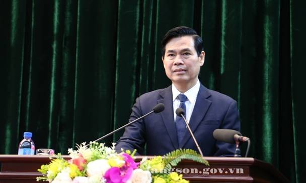 Ông Hoàng Quốc Khánh, tân Bí thư Tỉnh ủy Lạng Sơn phát biểu nhận nhiệm vụ. Ảnh: Langson.gov.vn. Anh 1.jpg