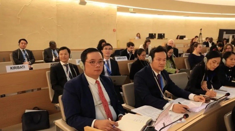 Đoàn Việt Nam tham gia khóa họp lần thứ 58 Hội đồng Nhân quyền Liên hợp quốc, tại Geneva, Thụy Sĩ. Ảnh: TTXVN. Anh 1.jpg