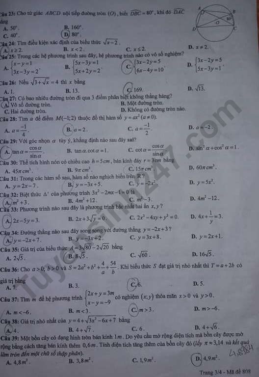 Đáp án đề thi vào lớp 10 môn Toán tỉnh Hưng Yên - Trang 3/4 Đáp án đề thi vào lớp 10 môn Toán tỉnh Hưng Yên - Trang 3/4