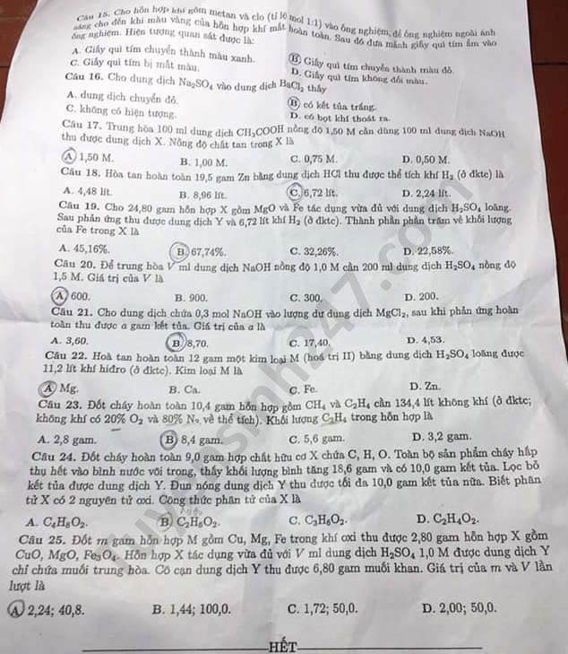 Đề thi tuyển sinh vào lớp 10 môn Hóa tỉnh Hải Dương năm 2020. Trang 2/2 Đề thi tuyển sinh vào lớp 10 môn Hóa tỉnh Hải Dương năm 2020. Trang 2/2