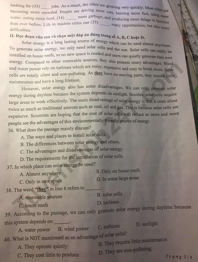 Đề thi tuyển sinh vào lớp 10 môn Tiếng Anh tỉnh Thanh Hóa năm 2020. Trang 3/4. Nguồn: TTHN Đề thi tuyển sinh vào lớp 10 môn Tiếng Anh tỉnh Thanh Hóa năm 2020. Trang 3/4. Nguồn: TTHN