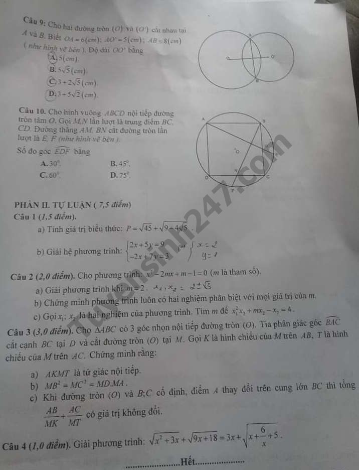 Đề thi tuyển sinh vào lớp 10 môn Toán tỉnh Phú Thọ năm 2020. Nguồn: TTHN Đề thi tuyển sinh vào lớp 10 môn Toán tỉnh Phú Thọ năm 2020. Nguồn: TTHN