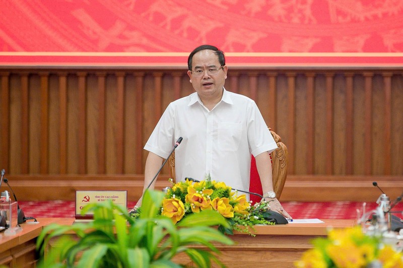 Ông Quản Minh Cường - Bí thư Tỉnh ủy Cao Bằng, Trưởng ban Chỉ đạo dự án phát biểu tại cuộc họp. CB3.jpg