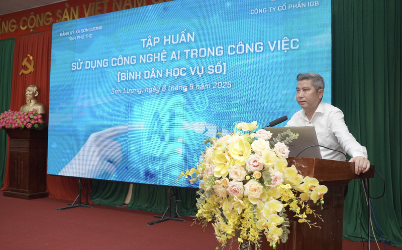 Ông Vũ Xuân Nguyên – Chủ tịch HĐQT IGB Group chia sẻ tại buổi tập huấn. Ảnh màn hình 2025-09-07 lúc 15.57.17.png