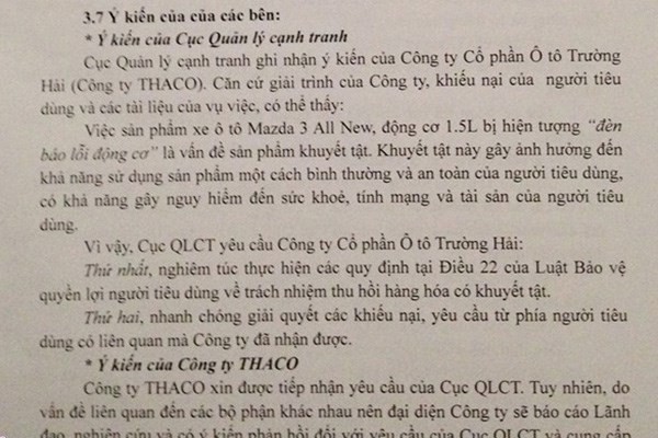 Bộ Công thương chỉnh thức yêu cầu thu hồi xe Mazda 3 lỗi đèn check engine ảnh 2 Bộ Công thương chỉnh thức yêu cầu thu hồi xe Mazda 3 lỗi đèn check engine ảnh 2