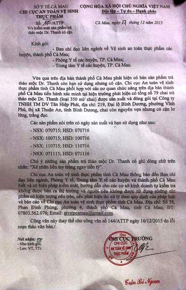 Công văn cảnh báo người tiêu dùng của ngành y tế Cà Mau Công văn cảnh báo người tiêu dùng của ngành y tế Cà Mau