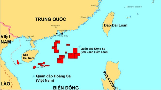 Vị trí các lô dầu khí mà Trung Quốc kêu gọi thăm dò khai thác ở Biển Đông, theo CNOOC