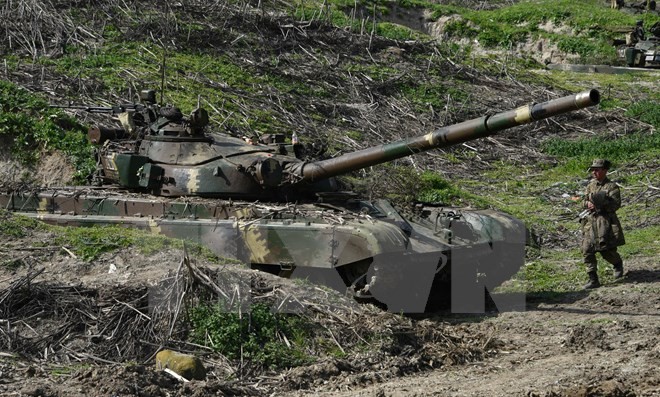 Binh sỹ làm nhiệm vụ tại khu vực Nagorny Karabakh. (Nguồn: AFP/TTXVN)