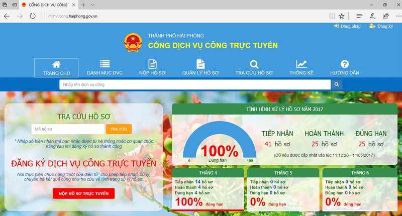 Ảnh chụp màn hình Cổng Dịch vụ công trực tuyến của Hải Phòng mới được khai trương.