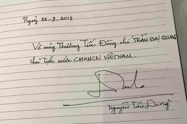 Lời viếng của nguyên Thủ tướng Nguyễn Tấn Dũng. Nguồn: Dân trí