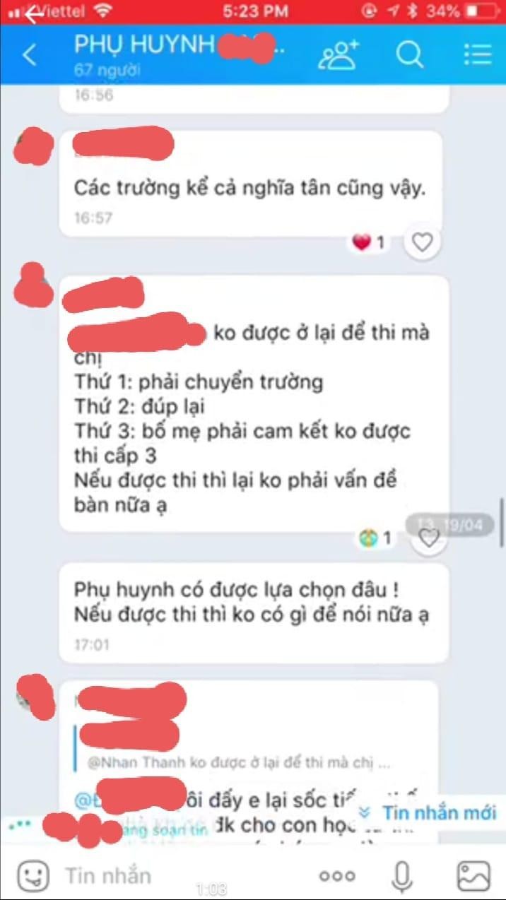 Một đoạn chat trong nhóm phụ huynh Hà Nội nêu rõ 3 cách "chặn đường" vào lớp 10 của học sinh Một đoạn chat trong nhóm phụ huynh Hà Nội nêu rõ 3 cách "chặn đường" vào lớp 10 của học sinh