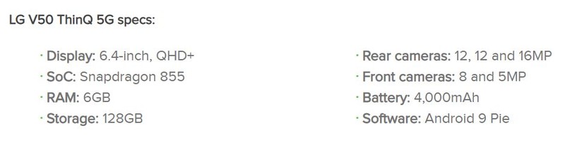 Thông số LG V50 ThinQ 5G (Ảnh: Android Authority) Thông số LG V50 ThinQ 5G (Ảnh: Android Authority)
