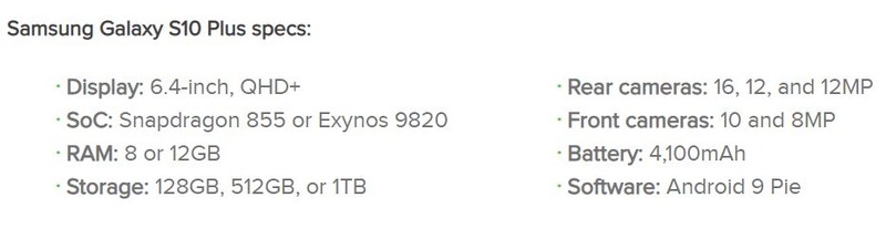Thông số Samsung Galaxy S10 (Ảnh: Android Authority) Thông số Samsung Galaxy S10 (Ảnh: Android Authority)
