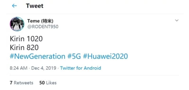 Một tài khoản trên Twitter tiết lộ tên dòng chip thế hệ mới của Huawei (Ảnh: Twitter) Một tài khoản trên Twitter tiết lộ tên dòng chip thế hệ mới của Huawei (Ảnh: Twitter)