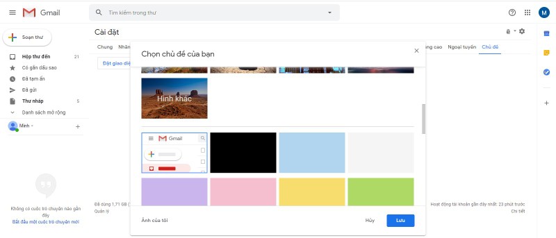 Cách chuyển Gmail sang chế độ Dark Mode trên PC (Ảnh: Google)