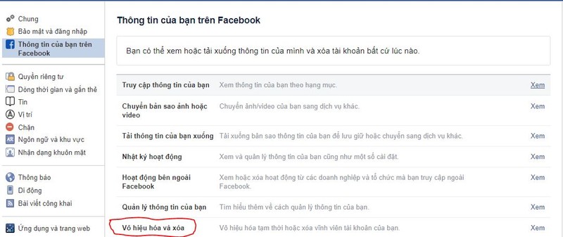 Xóa tài khoản Facebook (Nguồn: Facebook)