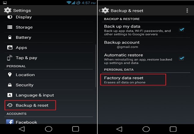 Khôi phục cài đặt gốc giúp cho máy bạn trở về trạng thài như lúc xuất xưởng (Ảnh: Androidphonesoft) Khôi phục cài đặt gốc giúp cho máy bạn trở về trạng thài như lúc xuất xưởng (Ảnh: Androidphonesoft)