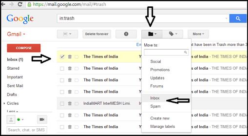 Nhần vào phần inbox để hiện lên những email đã xóa Nhần vào phần inbox để hiện lên những email đã xóa