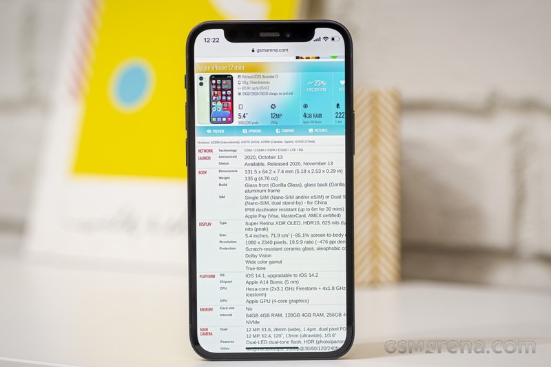 Diện tích màn hình của iPhone 12 Mini được Apple tối ưu tốt (Ảnh: GSM Arena) Diện tích màn hình của iPhone 12 Mini được Apple tối ưu tốt (Ảnh: GSM Arena)