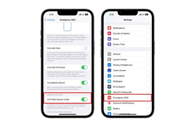 Tính năng phát hiện sự cố được bật trong phần cài đặt của iPhone 14 (Ảnh: Apple Insider)