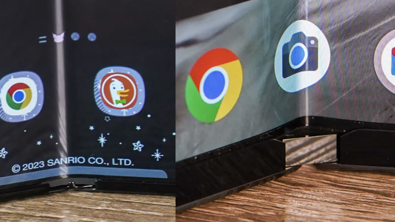 Phần bản lề mới giúp Galaxy Z Fold 5 gập lại khít hơn (Ảnh: Gizmodo)