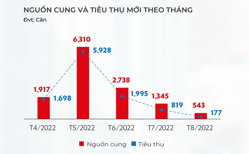 Nguồn cung và tiêu thụ mới theo tháng tại thị trường TP.HCM (Nguồn: DKRA Group) Nguồn cung và tiêu thụ mới theo tháng tại thị trường TP.HCM (Nguồn: DKRA Group)