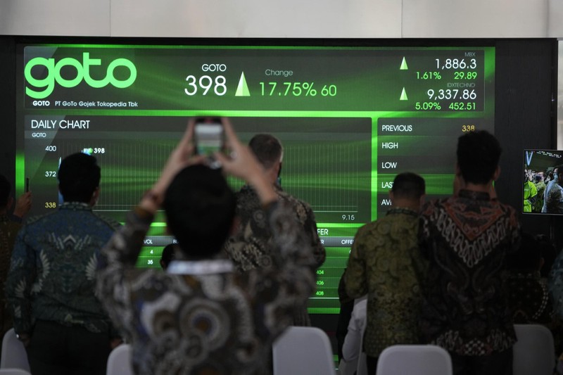Giá cổ phiếu của GoTo tại Sở Giao dịch chứng khoán Indonesia vào tháng 4 (Ảnh: Bloomberg) Giá cổ phiếu của GoTo tại Sở Giao dịch chứng khoán Indonesia vào tháng 4 (Ảnh: Bloomberg)