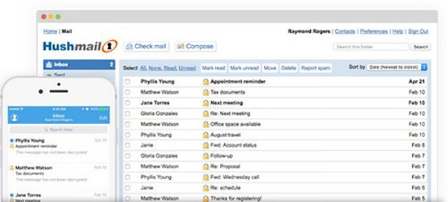 Dịch vụ email Hushmail luôn mã hoá nội dung email ở cả hai đầu gửi-nhận.