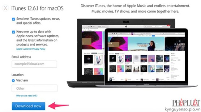 Tải và cài đặt phần mềm iTunes mới nhất cho máy tính.