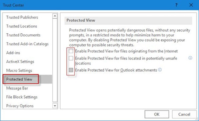 ứng dụng sẽ bật chế độ Protected View để bảo vệ và ngăn chặn các Script (kịch bản) được khởi chạy