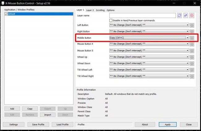 Giao diện chính của ứng dụng X-Mouse Button Control.