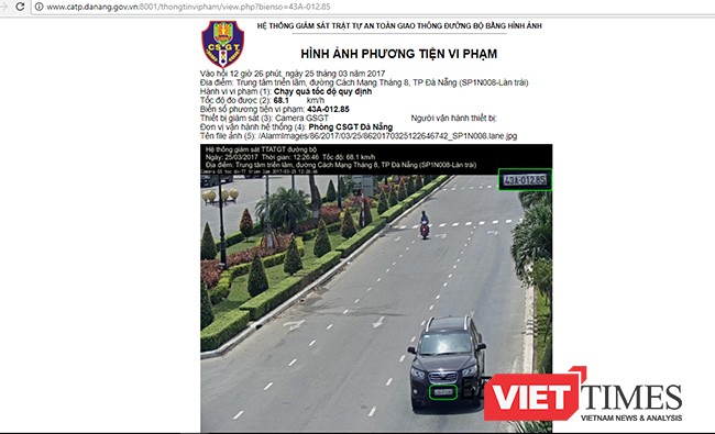 Thông tin phương tiện vi phạm cùng hình ảnh phương tiện được ghi hình rõ nét và công bố công khai trên trang web