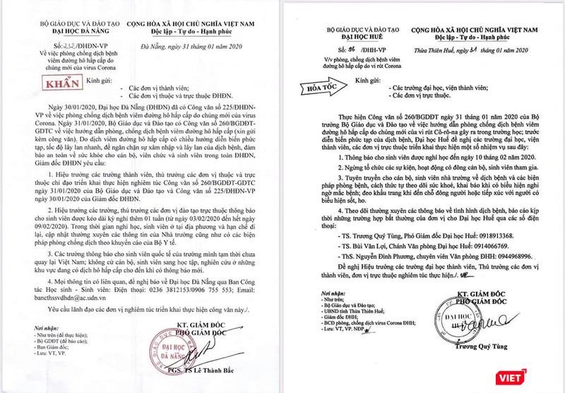 Nhiều trường đại học trên địa bàn Đà Nẵng, Huế phát thông báo khẩn cho sinh viên nghỉ, học online vì dịch virus corona