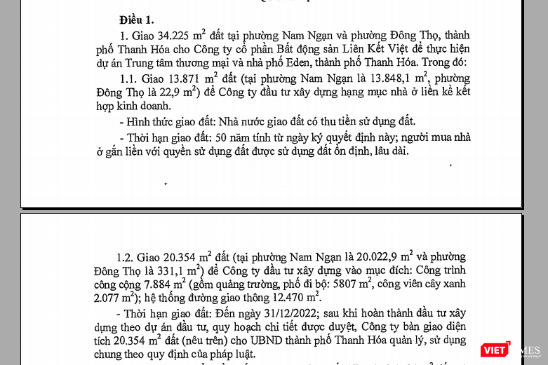 Công ty CP Bất động sản Liên Kết Việt vừa được UBND tỉnh Thanh Hóa giao đất và cho thuê tổng số khoảng 4,3ha đất để thực hiện dự án Trung tâm thương mại và nhà phố Eden.