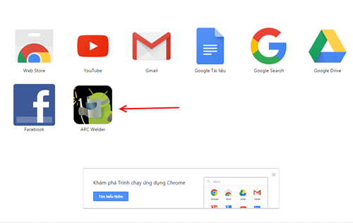 ARC Welder trong giao diện ứng dụng Apps của trình duyệt Chrome.