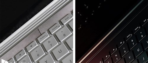Surface Book đang có mặt trên thị trường (bên trái) và hình ảnh được tin là của chiếc Surface Book 2.