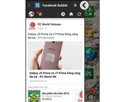 Chỉ cần nhấn vài biểu tượng hình mũi tên ở góc trên, cửa sổ Bubble for Facebook sẽ lập tức thu nhỏ lại.